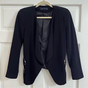 LIKE NEW Zara Polish Black Drappy Blazer with Silver Hardware